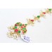 Women's 925 sterling silver gold plated red and green zircon pearl maang tikka